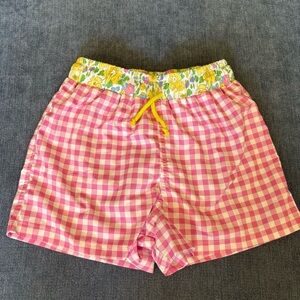 Sal & Pimenta swim trunks - Pink Checks - Yellow Betsy Liberty Floral Waist